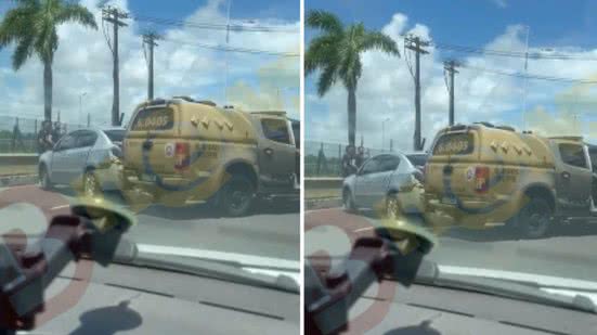 Imagem Colisão envolvendo viatura da PM afeta trânsito na Avenida Paralela; assista