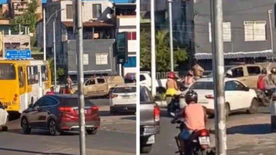 A confusão aconteceu na descida do Viaduto dos Motoristas - Reprodução | Redes Sociais