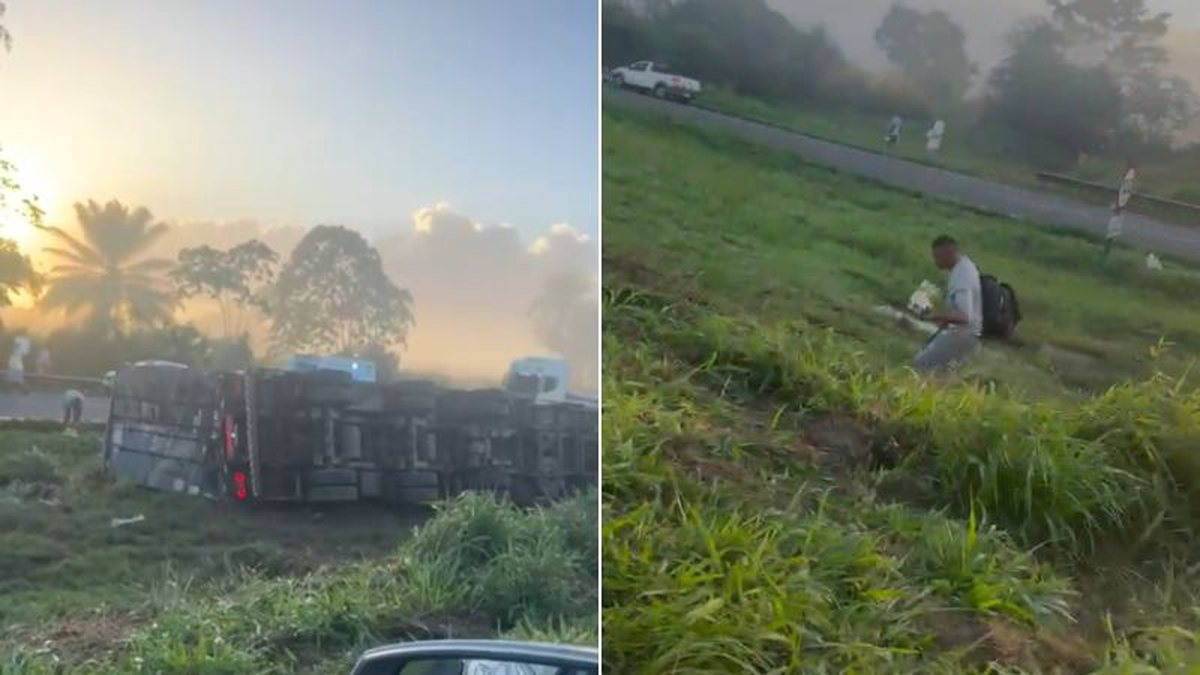 População saqueia carga de cerveja após carreta tombar na BR-324; veja vídeo
