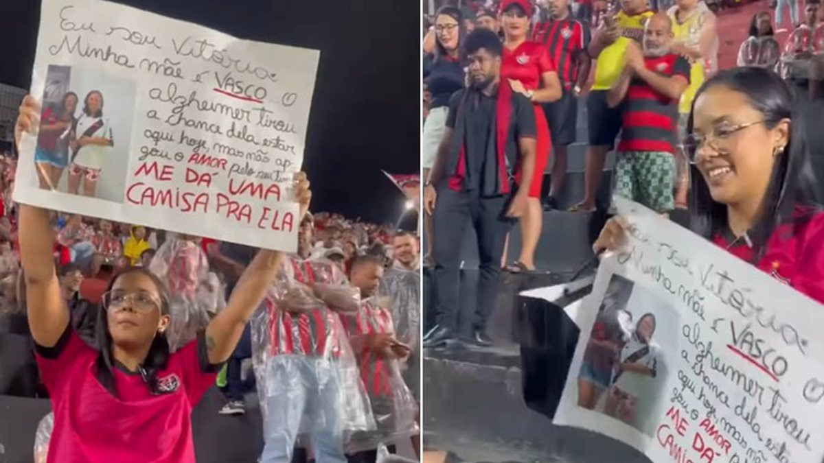 Amor e futebol: Jogo entre Vitória e Vasco tem momento emocionante para torcedora nas arquibancadas
