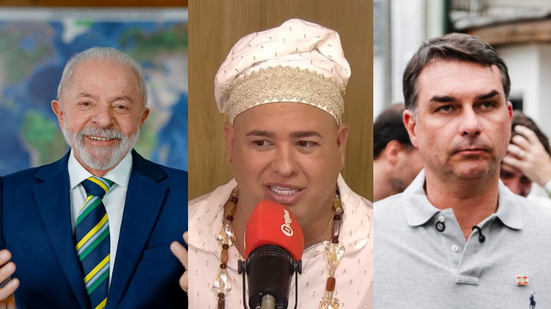 Lula, Pai Fábio D'Oxum e Flávio Bolsonaro - Ricardo Stuckert/PR, Bnews e Vittor Salles/PL