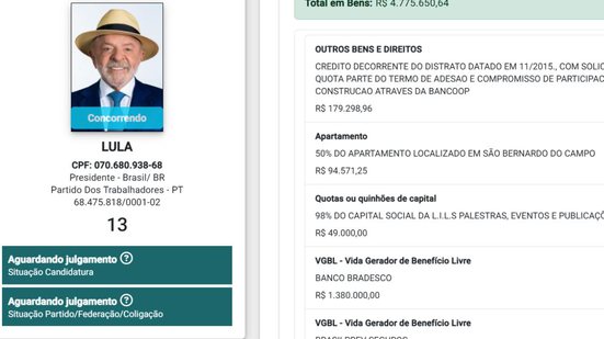 Registro da candidatura de Lula - Reprodução/TSE
