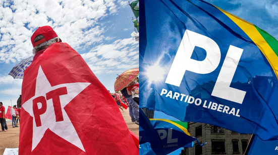 Bandeiras do PT e do PL - Divulgação