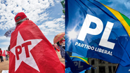 Bandeiras do PT e do PL - Divulgação