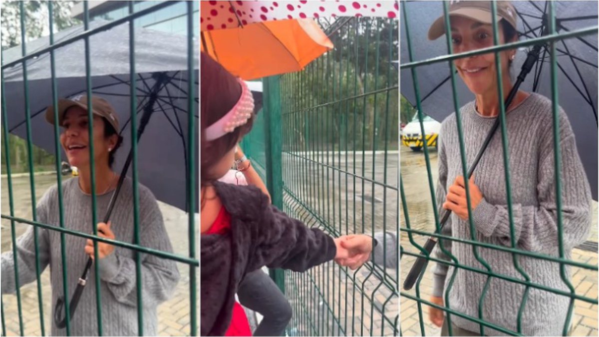 Ivete Sangalo para debaixo de chuva para atender fã mirim e momento encanta web