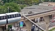 Maquinário atingiu o guindaste. Metrô lamentou o acidente. - Reprodução