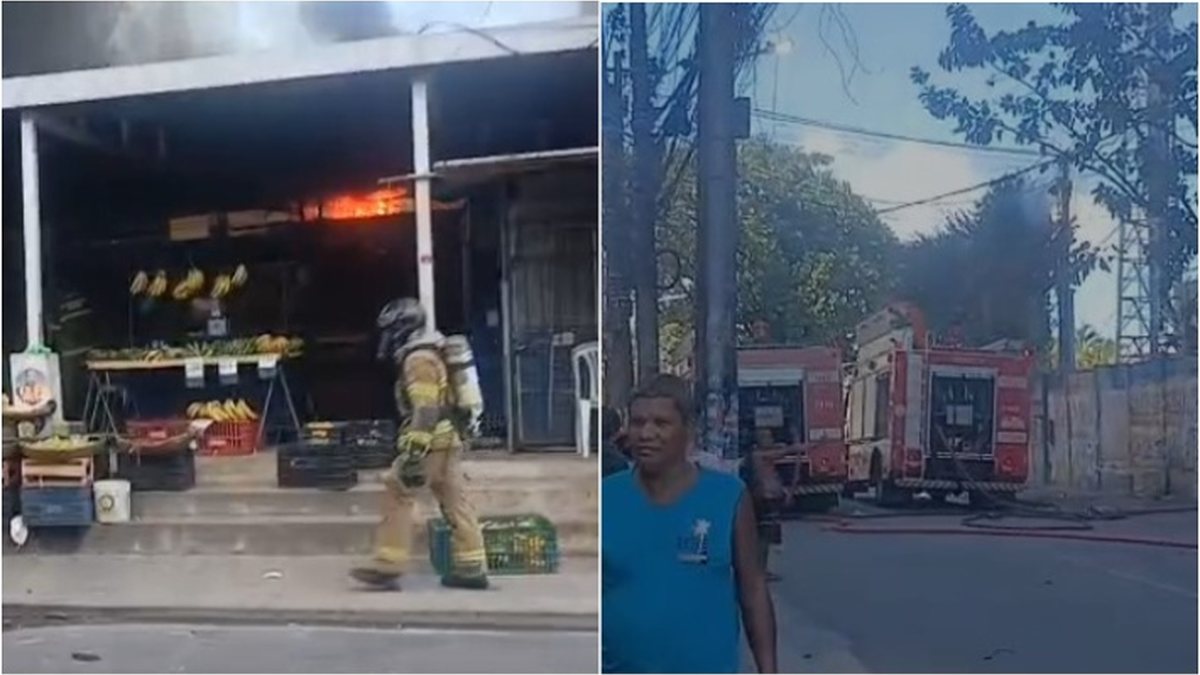 Galpão pega fogo próximo à UPA em Salvador e chamas atingem ambulâncias do SAMU