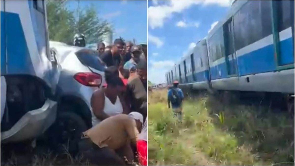 VÍDEO: Trem do VLT bate em carro e deixa duas pessoas feridas; vítimas ficaram presas às ferragens