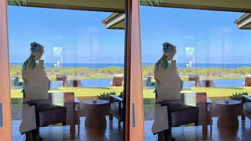 Kelly Osbourne mostra barrigão de gravidez em reflexo de porta de vidro (Foto: Reprodução / Instagram)