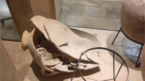 Menino quebra um jarrode 3.500 anos em israel - Museu Hecht/Reprodução