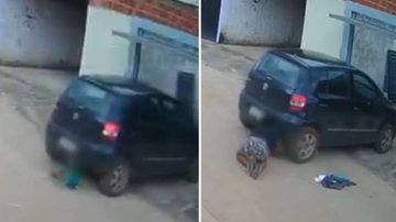 Imagem Pai atropela filho ao sair da garagem de casa e por um triz não atinge a cabeça do bebê; veja vídeo