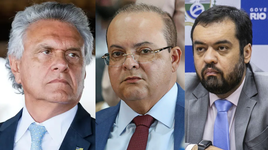Os governadores do Rio, Cláudio Castro (PL), do Distrito Federal, Ibaneis Rocha (MDB), e de Goiás, Ronaldo Caiado (União Brasil) - Governo do Rio/ Isac Nóbrega/PR/Reprodução