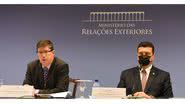 O embaixador Leonardo Gorgulho e o ministro Adriano Pucci, em coletiva nesta quinta-feira (24) - Gustavo Magalhães/ Ascom MRE