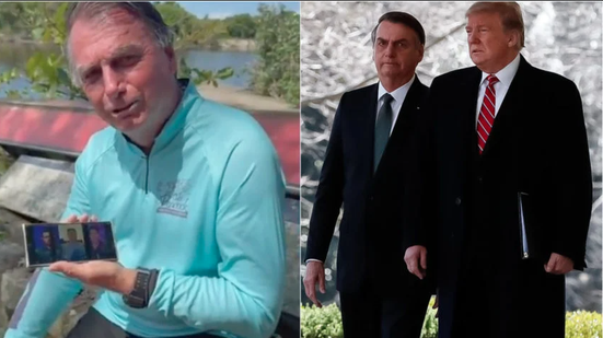 Nas imagens acima, Bolsonaro em em Mambucaba (à esq,), em 11 de janeiro de 2025, e com Trump (à dir.), na Casa Branca