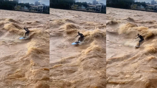 Homem viraliza ao surfar em rio - Instagram/@pauloguidocoelho