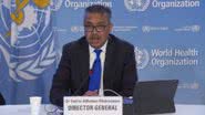 Tedros Adhanom Ghebreyesus, durante anúncio na OMS neste sábado - Foto: Reprodução/Twitter