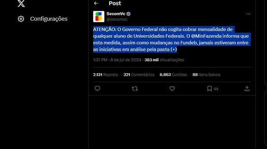 Reprodução / Rede X