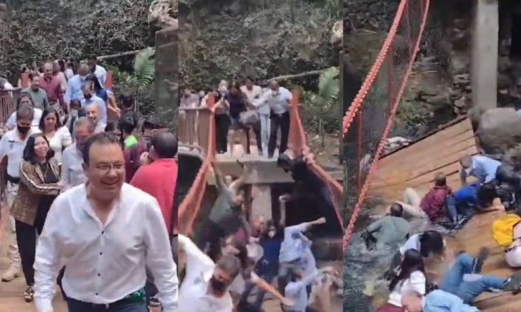 El puente cae con el alcalde y concejales durante la inauguración