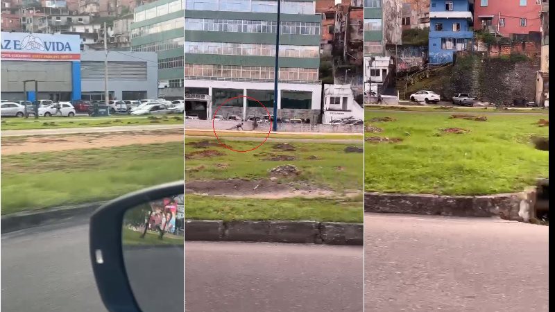Imagem Vídeo: policial militar cai ao perseguir homem na Avenida Bonocô
