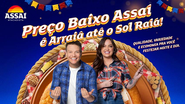 Banner oficial da campanha de Festa Junina do Assaí Atacadista com o Michel Teló e a Raphaela Santos - Foto: Divulgação/Assaí Atacadista
