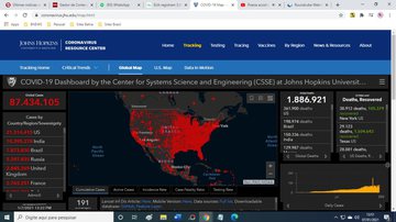 Reprodução / Painel Universidade Johns Hopkins