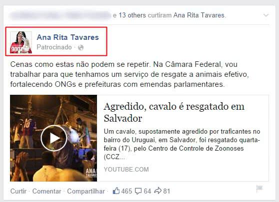 Imagem Ana Rita apela para propaganda paga na internet e pode ser multada