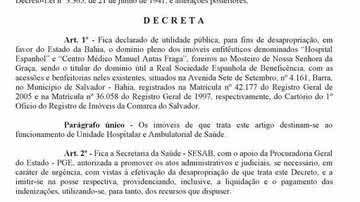 Imagem Governador decreta que Hospital Espanhol é  bem de utilidade pública