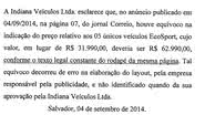 Imagem Concessionária culpa empresa de publicidade pelo anúncio equivocado de EcoSport