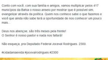 Imagem Carta 'afirma' que padres apoiam candidatura de Joceval em missas