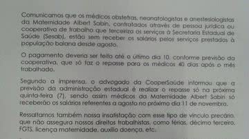 Imagem Sem salários desde agosto, médicos pedem ajuda ao Cremeb e Sindimed