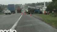Imagem Caminhão sai da pista e atinge barracas de frutas na BR-324