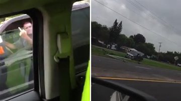 Imagem Assista: homem faz gesto obsceno no trânsito e bate o carro em seguida
