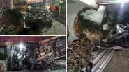 Imagem Carro perde o controle, invade edifício e atinge dois veículos 