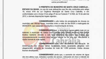 Imagem Há dois meses da chegada da seleção alemã, Cabrália decreta Calamidade Pública