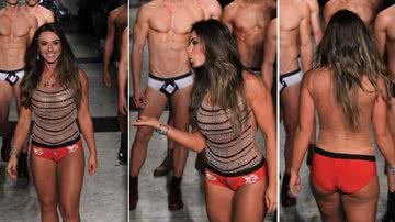 Imagem De cueca, Nicole Bahls desfila ao lado de saradões
