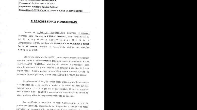 Imagem Promotora pede cassação do prefeito de Castro Alves