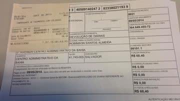 Imagem Após Governo pagar diária, Robinson apresenta recibo de devolução do dinheiro