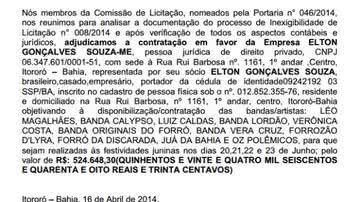 Imagem  Itororó: prefeito vai gastar mais de meio milhão no São João