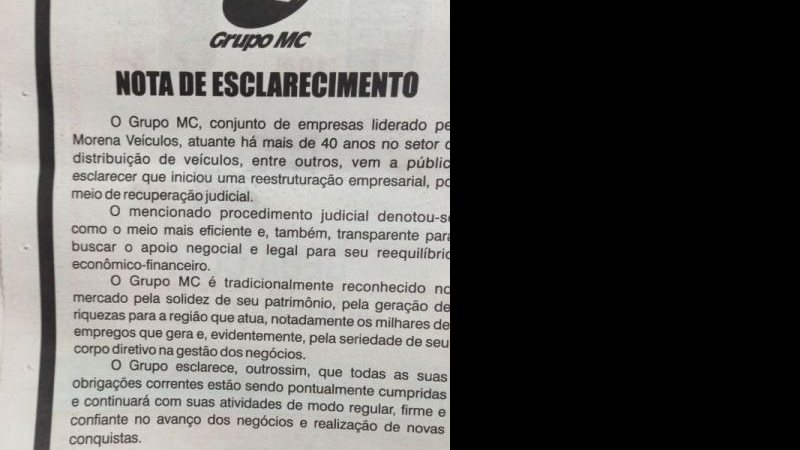 Imagem Após matéria do Bocão News, concessionária Morena confirma crise