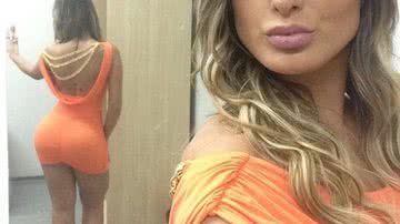 Imagem Andressa Urach posa com vestido justo e super curto