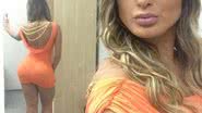 Imagem Andressa Urach posa com vestido justo e super curto