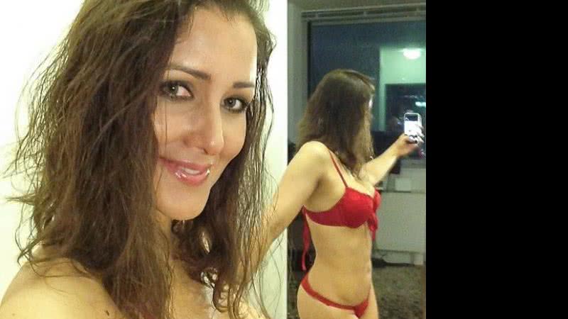 Imagem Nana Gouvea posa de lingerie vermelha para os fãs