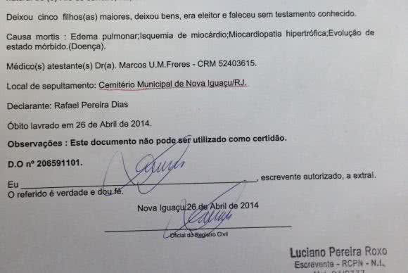 Imagem Documento indica que coronel Malhães foi vítima de ataque cardíaco