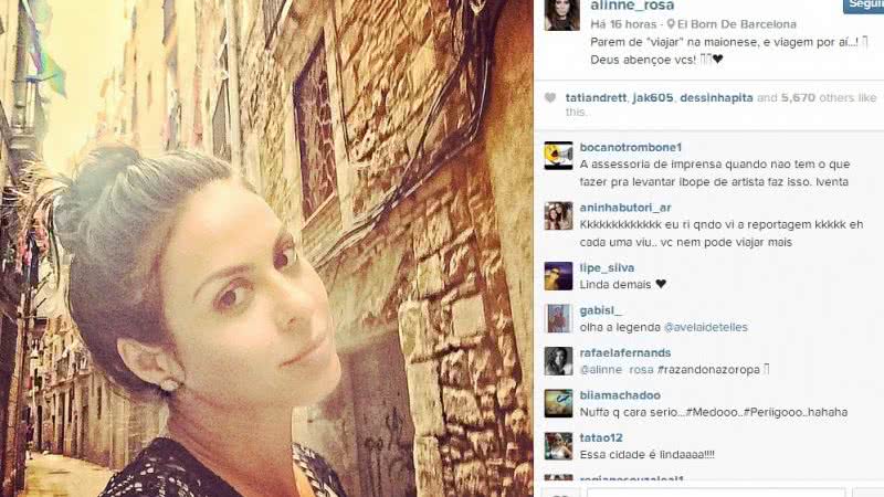 Imagem Alinne Rosa manda indireta e diz: 'parem de viajar'