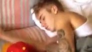 Imagem Fã brasileira aparece toda animadinha filmando Bieber dormindo