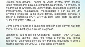 Imagem Chiclete com Banana oficializa Rafa Chaves no lugar de Bell Marques