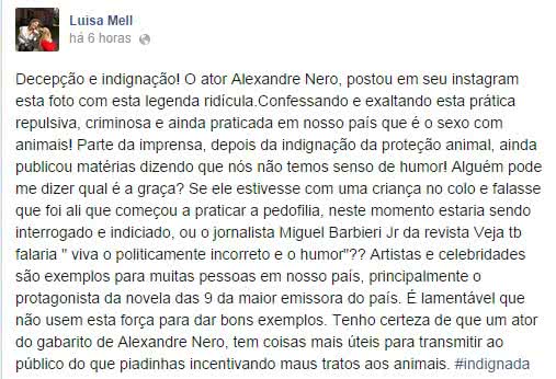 Imagem Ator Alexandre Nero é acusado de estimular zoofilia nas redes sociais