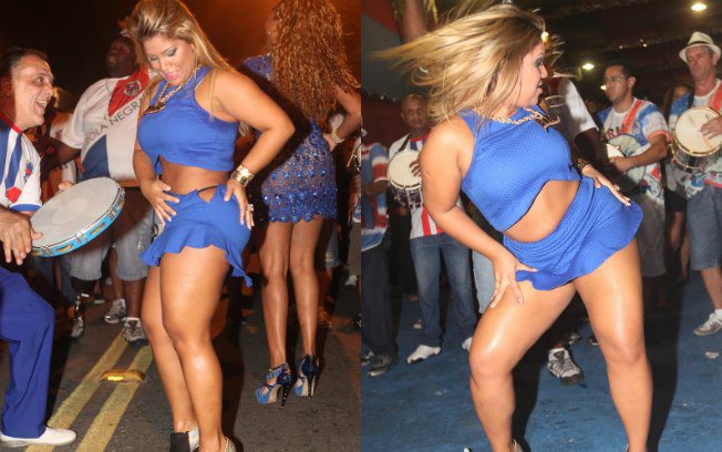 Imagem Mulher Filé rasga saia ao dançar em ensaio de escola de samba