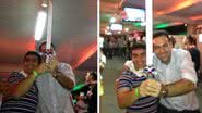 Imagem Marcell Moraes se diverte com espada em festa dos anos 80