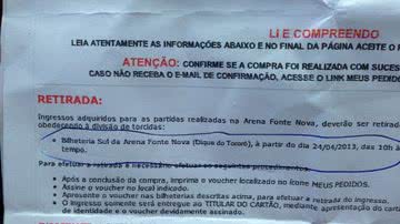 Imagem Torcedor reclama da troca de ingressos da Arena